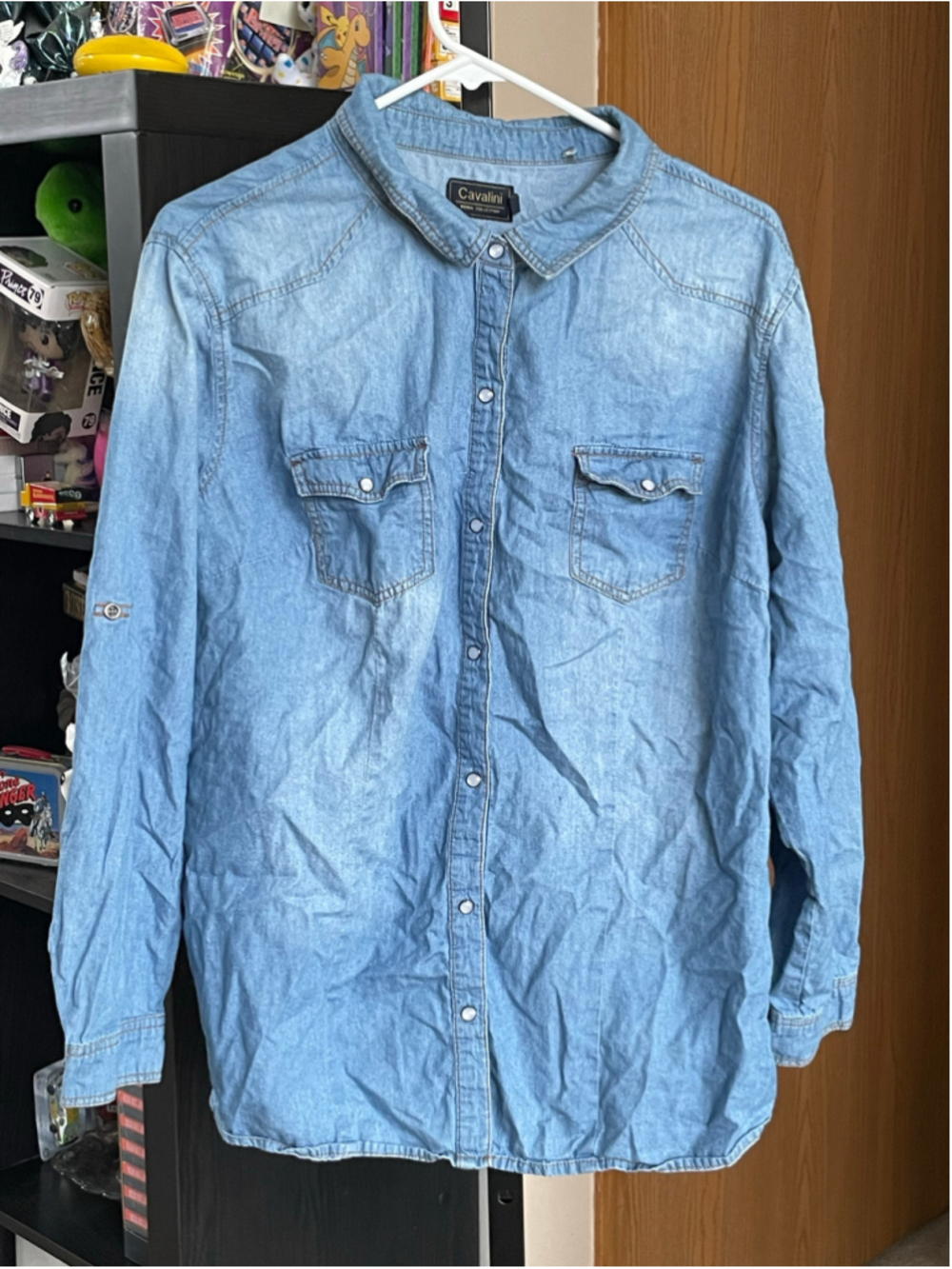 Women's Cavalini Light Blue Denim Button Down Shirt 2X